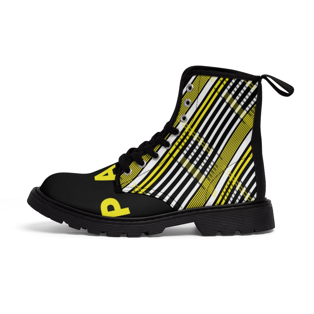 2882Sport™ Para Você Dark Academia Plaid Canvas Boots – Black Nylon-Canvas Ankle Boots with Rubber Sole & Pull Loop