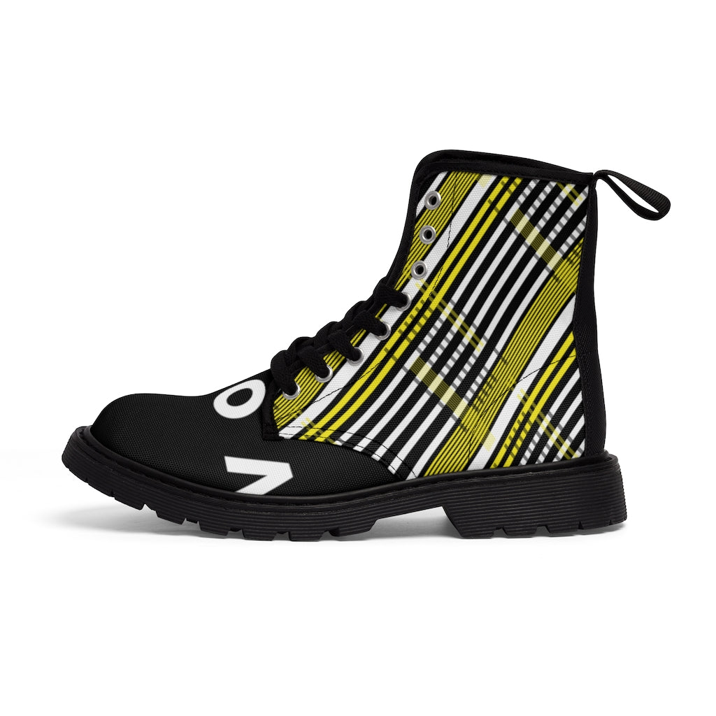 2882Sport™ Para Você Dark Academia Plaid Canvas Boots – Black Nylon-Canvas Ankle Boots with Rubber Sole & Pull Loop
