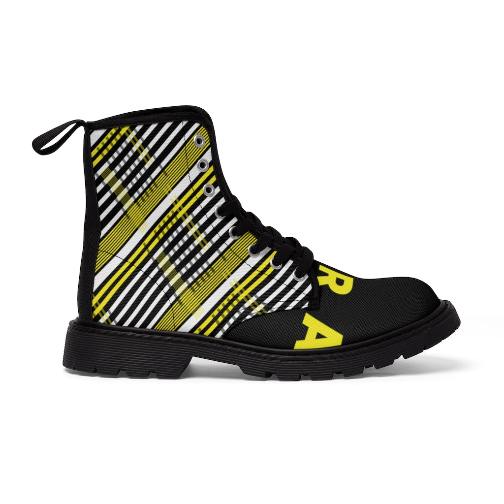 2882Sport™ Para Você Dark Academia Plaid Canvas Boots – Black Nylon-Canvas Ankle Boots with Rubber Sole & Pull Loop