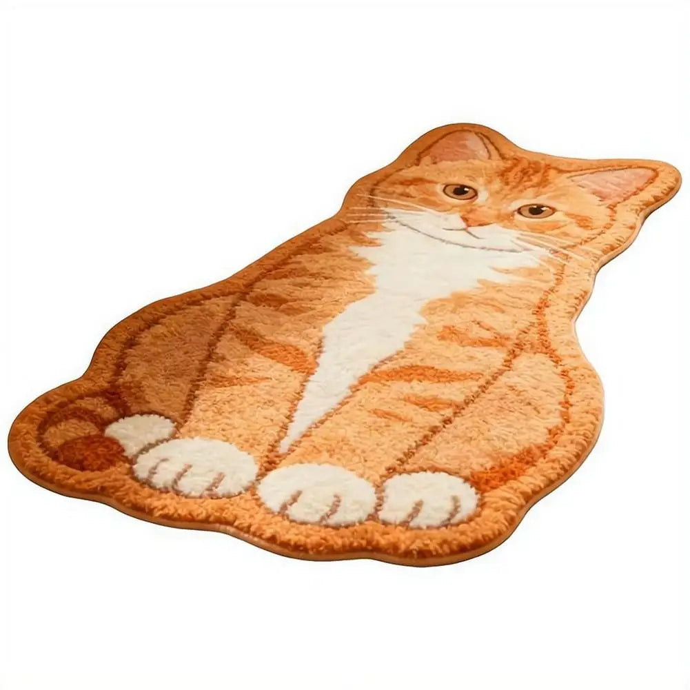 Cute Cat Shaped Rug 40×60cm, Irregular Plush Polyester Floor Mat with PP Backing, Soft Animal Carpet for Bedroom, Bathroom, Living Room & Cat Lovers
