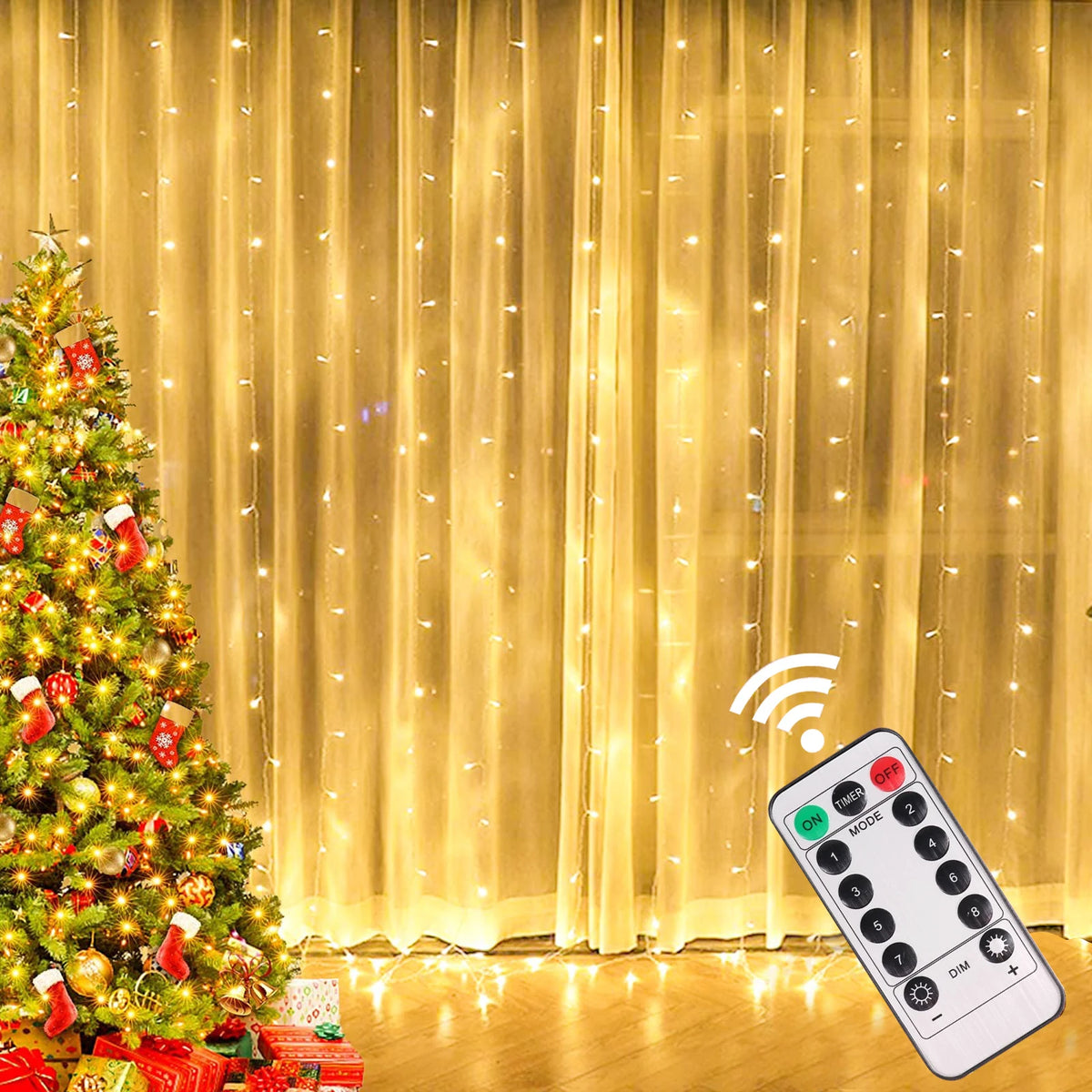 LED Christmas Curtain Lights with Remote, 8 Lighting Modes, Waterproof String Garland for Home, Bedroom, Wedding, Party & New Year Decorations