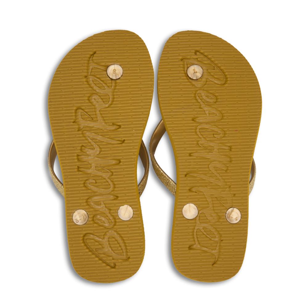 BeachyFeet® Golden Shimmer Women’s Flip Flops – Gold Glitter Strap & Shimmer Print Sole with Textured Footbed