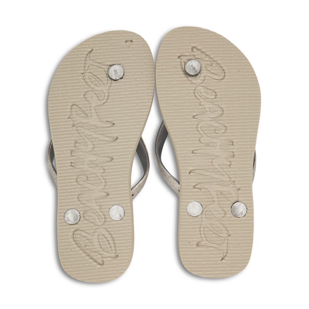 BeachyFeet® Silver Shimmer Women’s Flip Flops – Glitter Metallic Strap, Textured Footbed & Flexible Rubber Sole