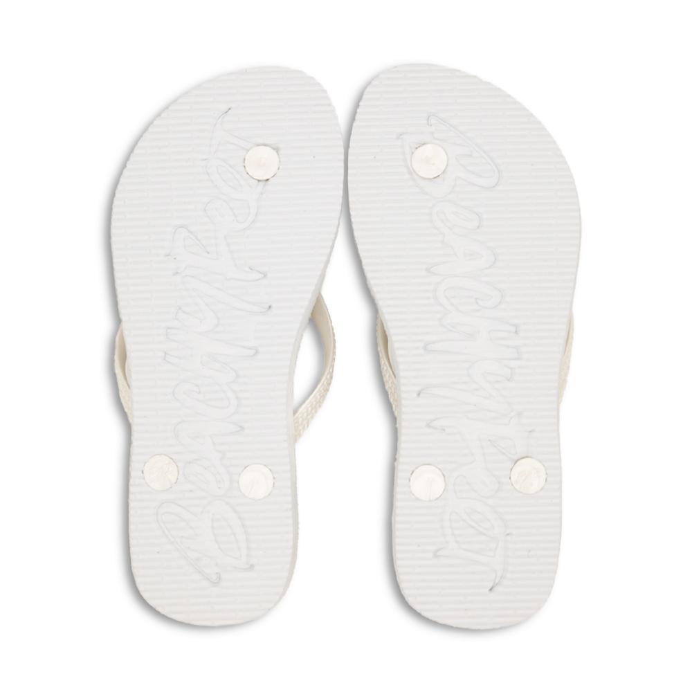 BeachyFeet® Blanco Women’s White Flip Flops – Gold Emblem, Slim 10mm Strap, Textured Footbed & Rubber Sole