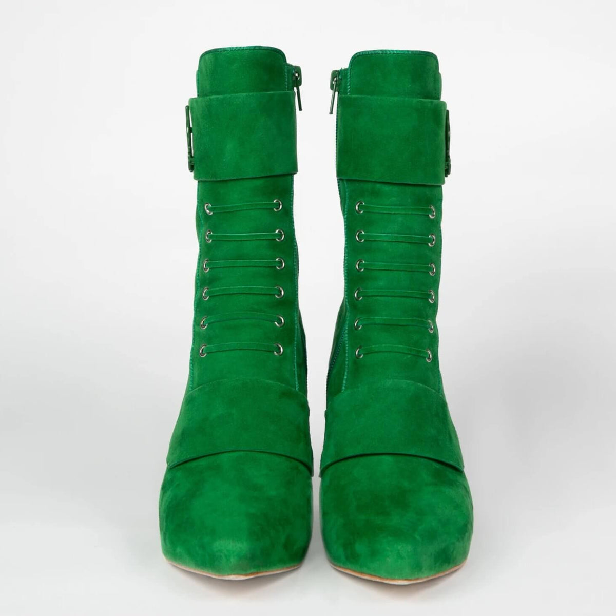 Michaela V Marta Green Suede Knee-High Boots – Women’s Stretch Slip-On Boots with Elastic Side Panels
