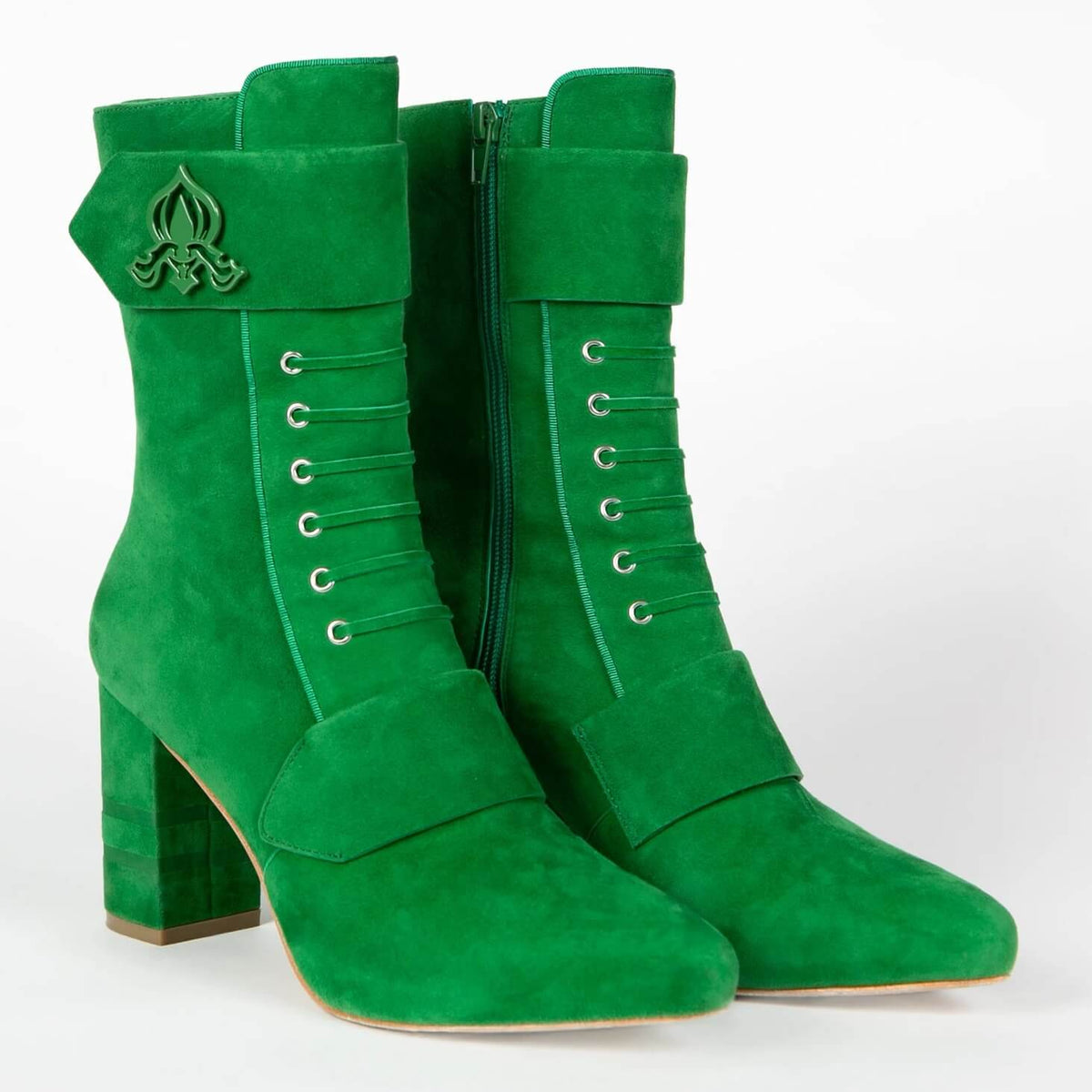 Michaela V Marta Green Suede Knee-High Boots – Women’s Stretch Slip-On Boots with Elastic Side Panels