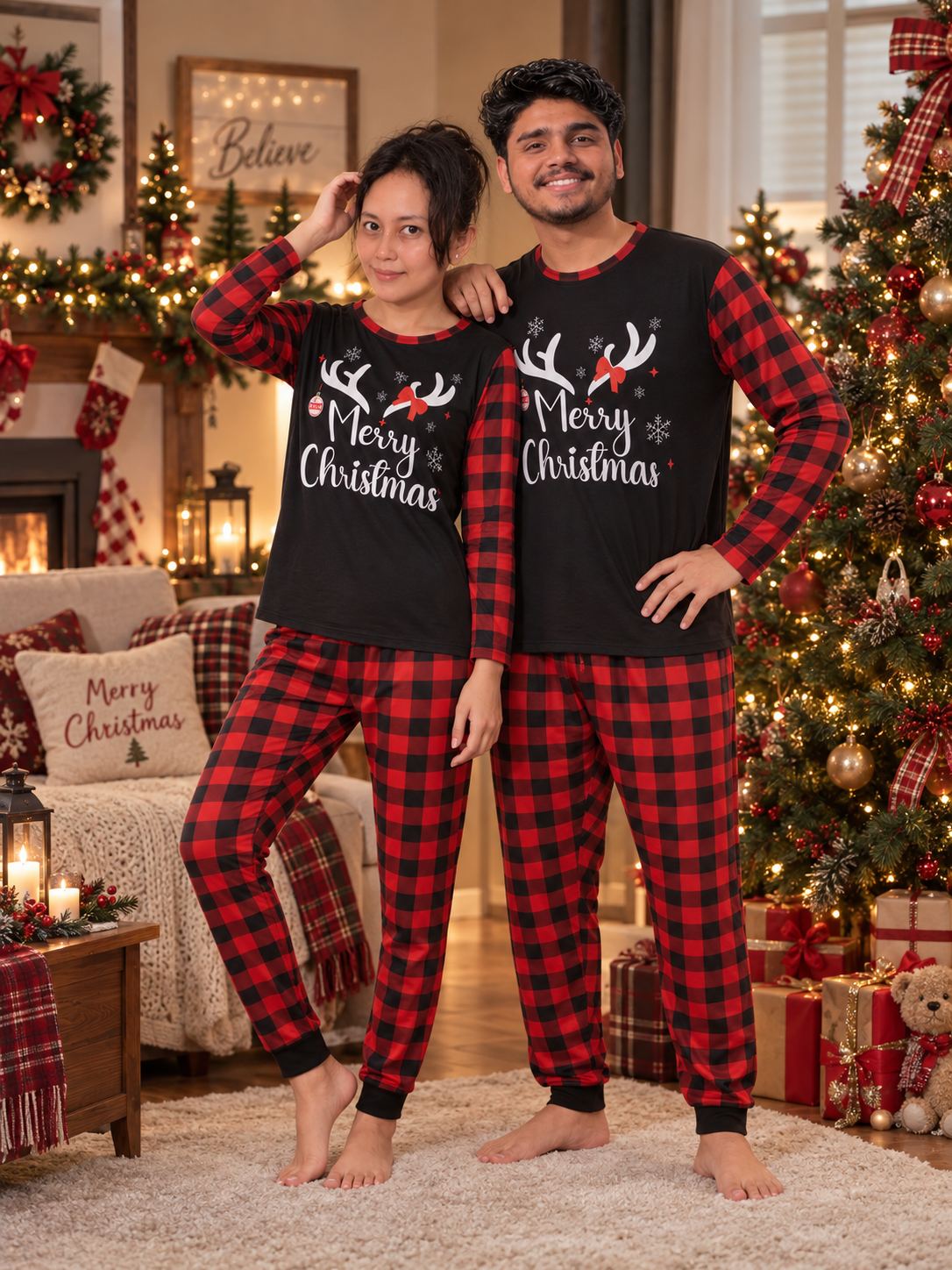 2026 Family Christmas Pajamas Set – Matching Plaid Sleepwear for Adults & Kids, 2-Piece Holiday PJs