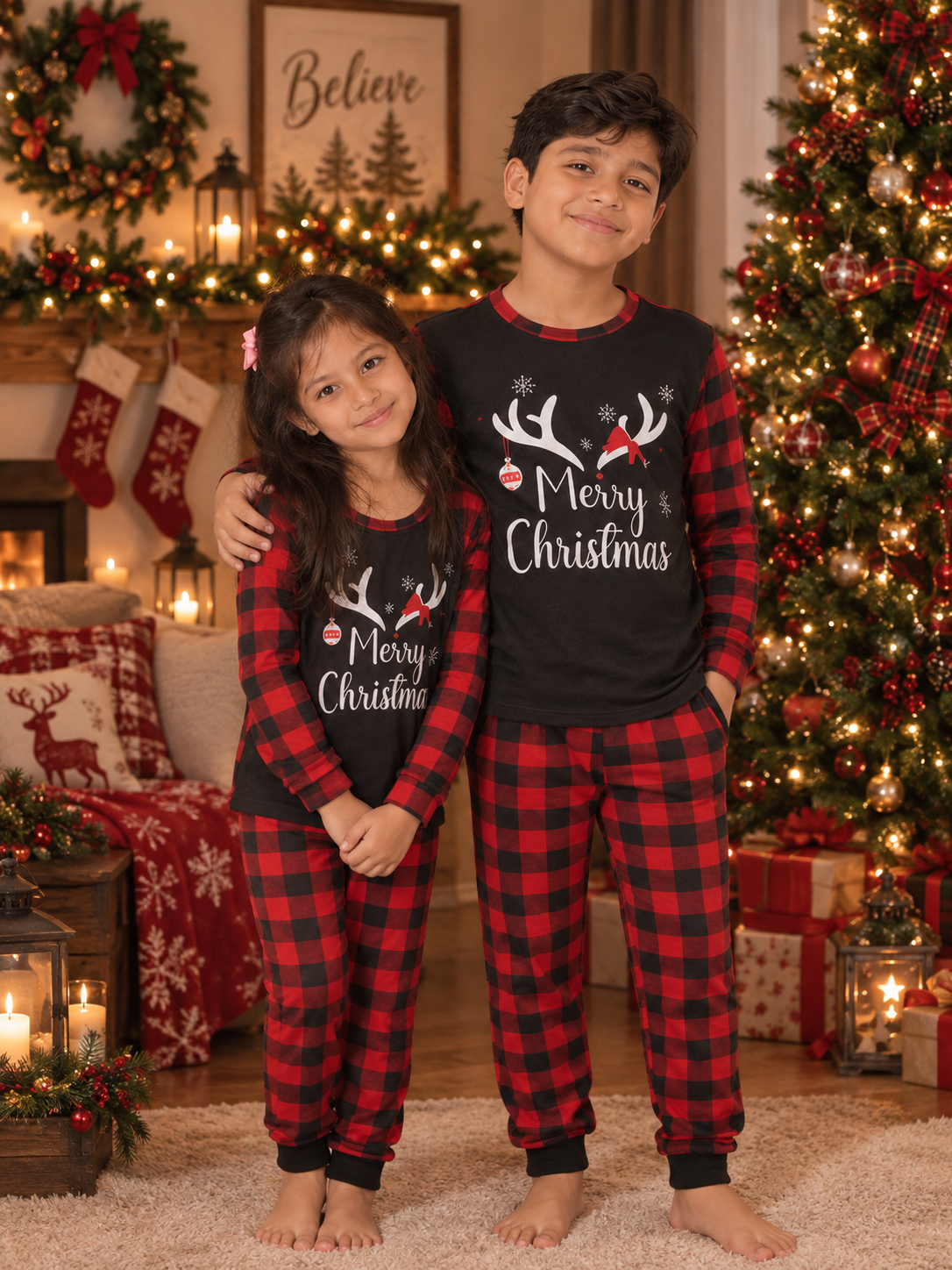 2026 Family Christmas Pajamas Set – Matching Plaid Sleepwear for Adults & Kids, 2-Piece Holiday PJs
