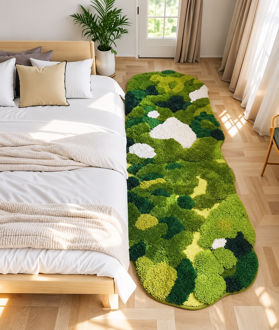 Green Moss Tufted Rug – Plush Non-Slip Area Carpet for Bedroom, Living Room & Home Décor