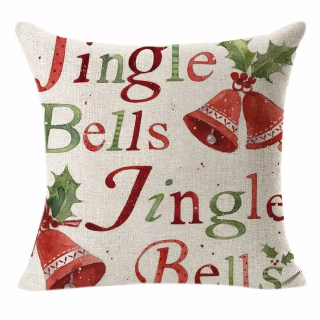 Christmas Elk Santa Cushion Cover 45×45cm, Cartoon Printed Linen Cotton Pillowcase, Festive Holiday Throw Pillow Cover for Sofa, Bed, Chair & Home Decor