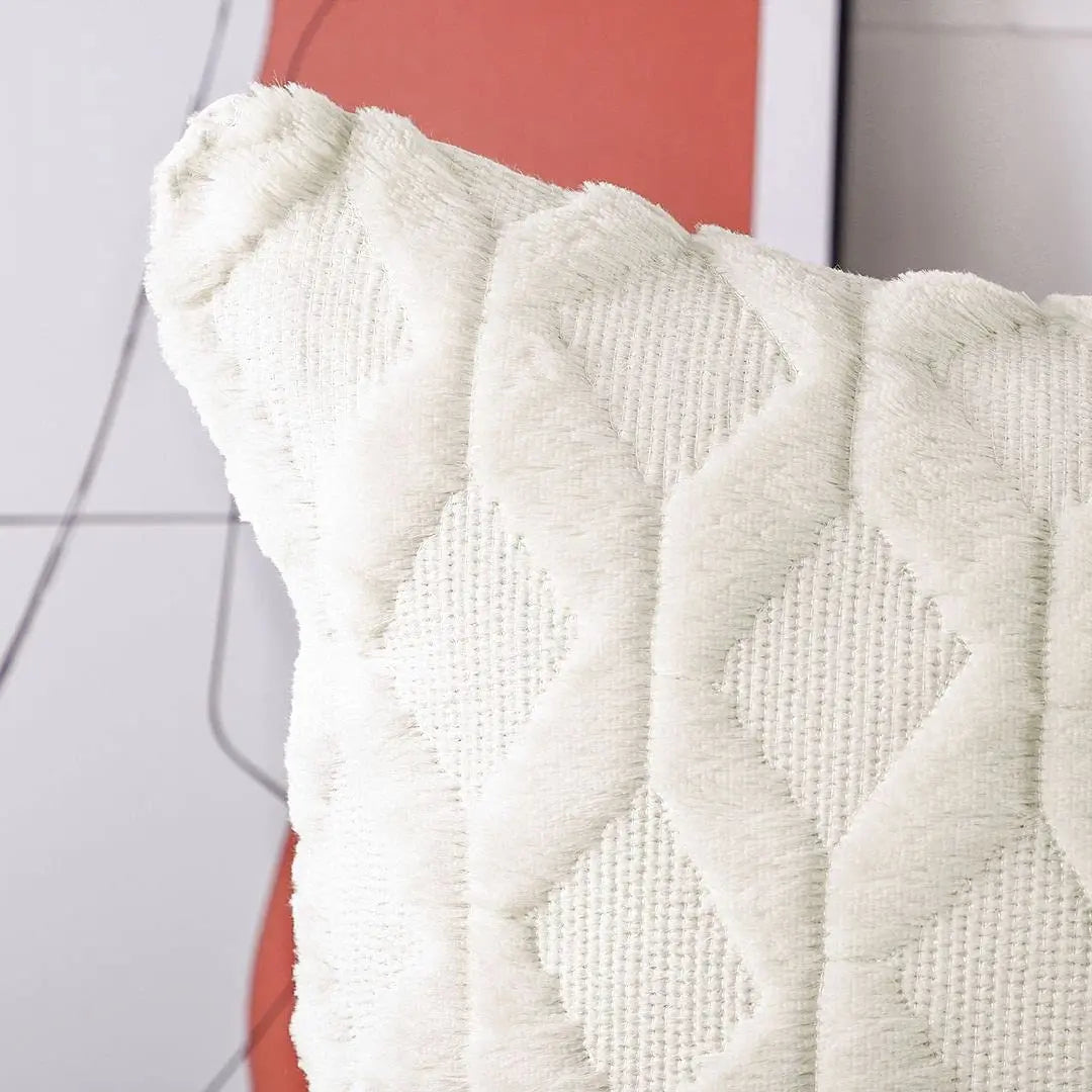 Plush Cushion Cover 45×45cm, Nordic Geometric Decorative Pillowcase, Solid Woven Throw Pillow Cover for Sofa, Living Room, Bedroom, Chair & Home Decor