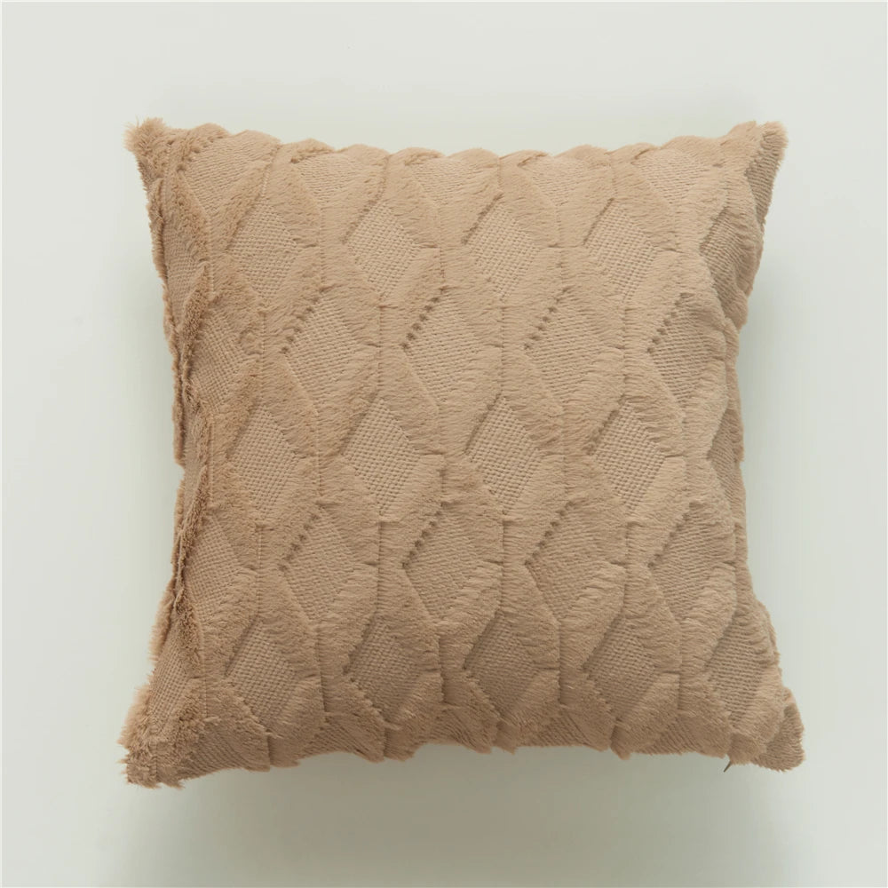 Plush Cushion Cover 45×45cm, Nordic Geometric Decorative Pillowcase, Solid Woven Throw Pillow Cover for Sofa, Living Room, Bedroom, Chair & Home Decor