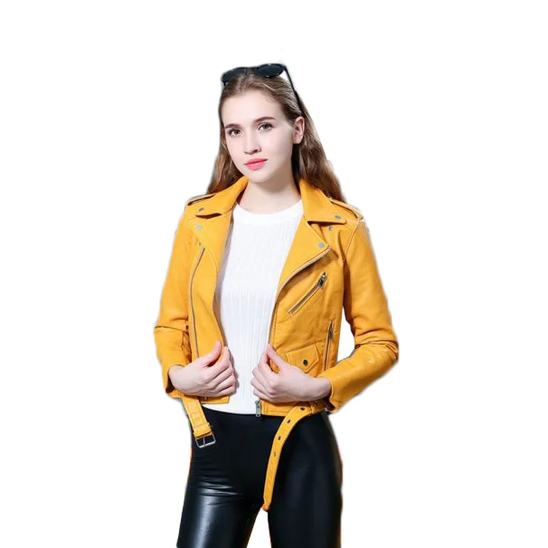 Spring Autumn Motorcycle Leather Jackets Women Short PU Leather Coat