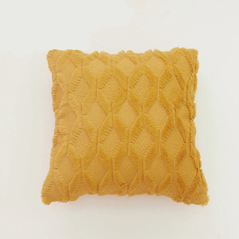 Plush Cushion Cover 45×45cm, Nordic Geometric Decorative Pillowcase, Solid Woven Throw Pillow Cover for Sofa, Living Room, Bedroom, Chair & Home Decor