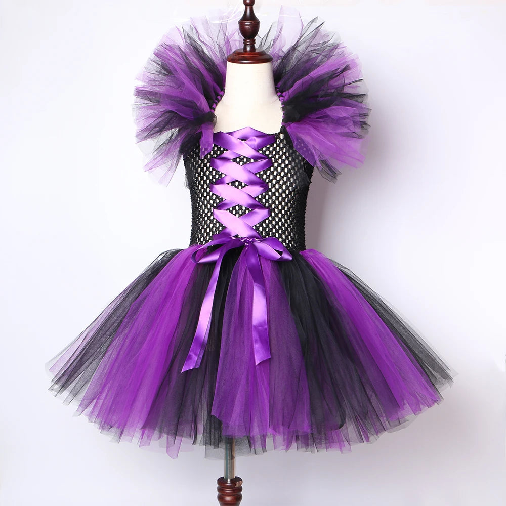 Halloween Costume For Kids Girls Witch Kids Clothing Fancy Tutu Dress with Hat  Girls Fantasy Carnival Party Dress
