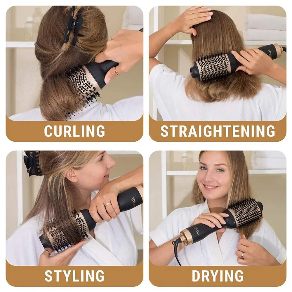 One-Step Hair Dryer And Volumizer Hot Air Brush Professional Hair Straightener & Curler Hot Comb Blow Dryer Hair Styling Tools