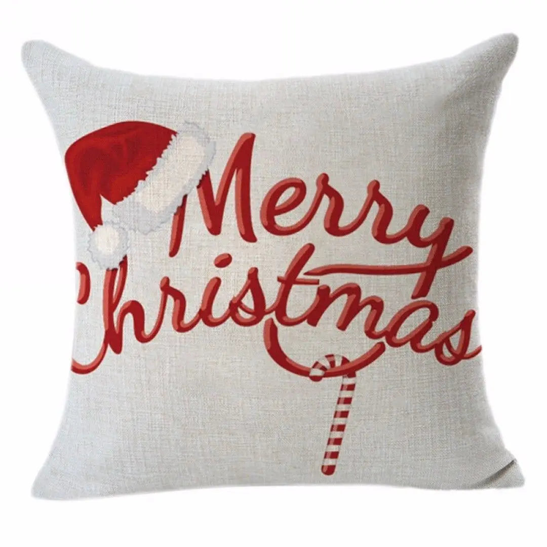 Christmas Elk Santa Cushion Cover 45×45cm, Cartoon Printed Linen Cotton Pillowcase, Festive Holiday Throw Pillow Cover for Sofa, Bed, Chair & Home Decor