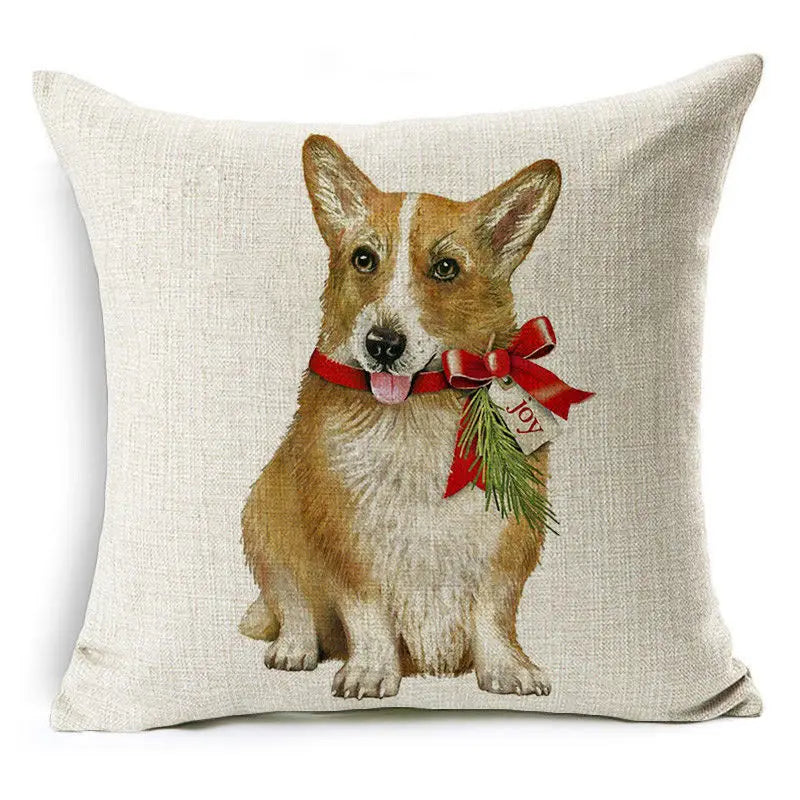 Christmas Elk Santa Cushion Cover 45×45cm, Cartoon Printed Linen Cotton Pillowcase, Festive Holiday Throw Pillow Cover for Sofa, Bed, Chair & Home Decor