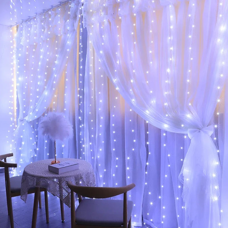 LED Christmas Curtain Lights with Remote, 8 Lighting Modes, Waterproof String Garland for Home, Bedroom, Wedding, Party & New Year Decorations