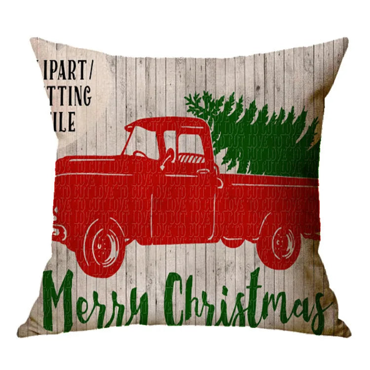 Christmas Elk Santa Cushion Cover 45×45cm, Cartoon Printed Linen Cotton Pillowcase, Festive Holiday Throw Pillow Cover for Sofa, Bed, Chair & Home Decor