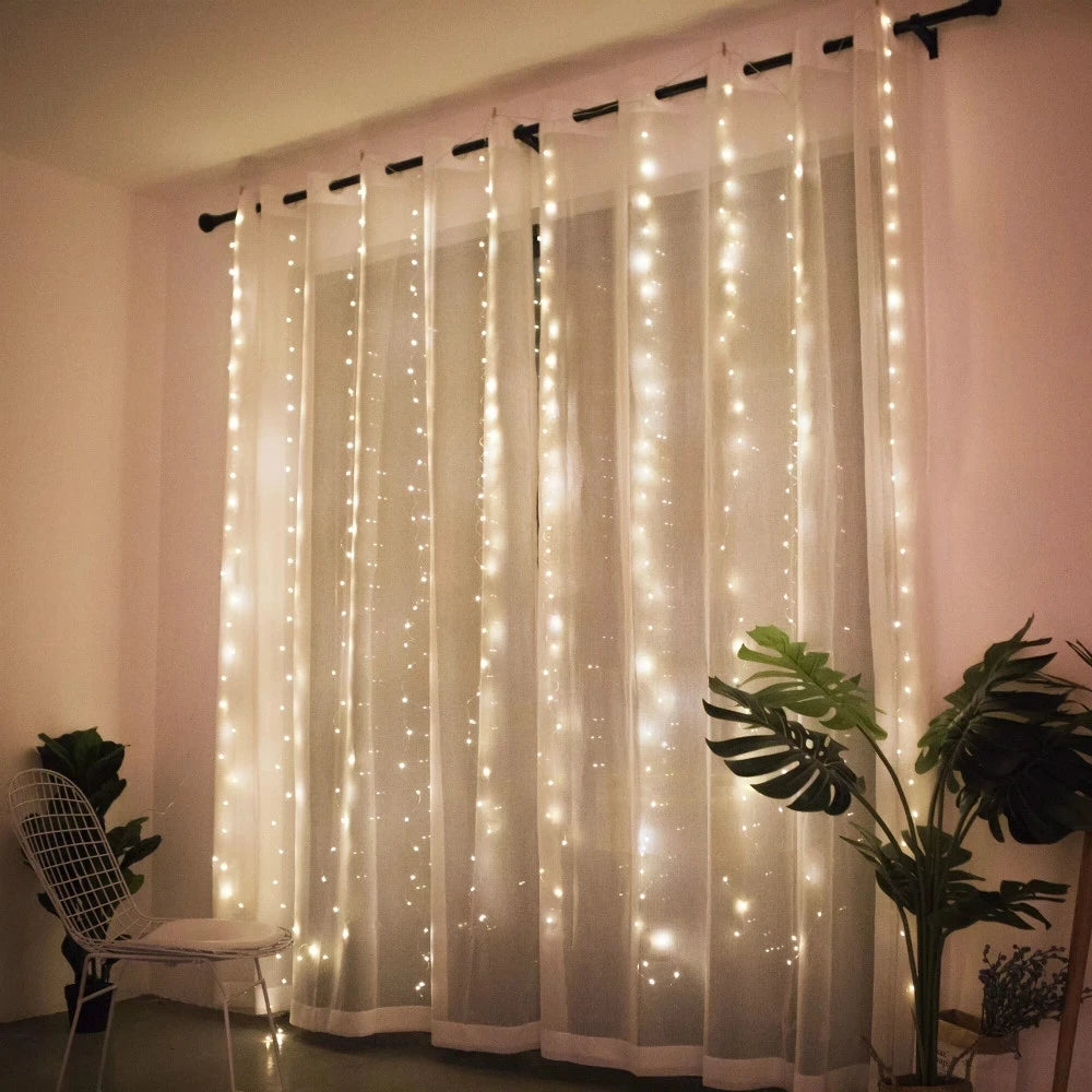 LED Christmas Curtain Lights with Remote, 8 Lighting Modes, Waterproof String Garland for Home, Bedroom, Wedding, Party & New Year Decorations