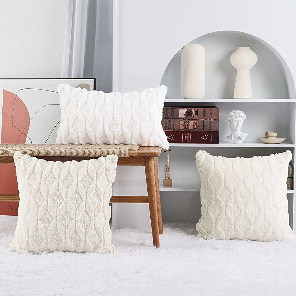 Plush Cushion Cover 45×45cm, Nordic Geometric Decorative Pillowcase, Solid Woven Throw Pillow Cover for Sofa, Living Room, Bedroom, Chair & Home Decor