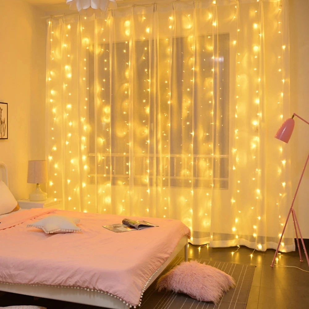 LED Christmas Curtain Lights with Remote, 8 Lighting Modes, Waterproof String Garland for Home, Bedroom, Wedding, Party & New Year Decorations