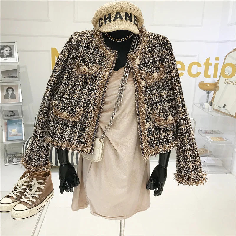 High-quality Temperament Ladies Style Tweed Women Short Jacket Women 2026 Autumn Elegant Coat Female Fashion Jacket Woman Top