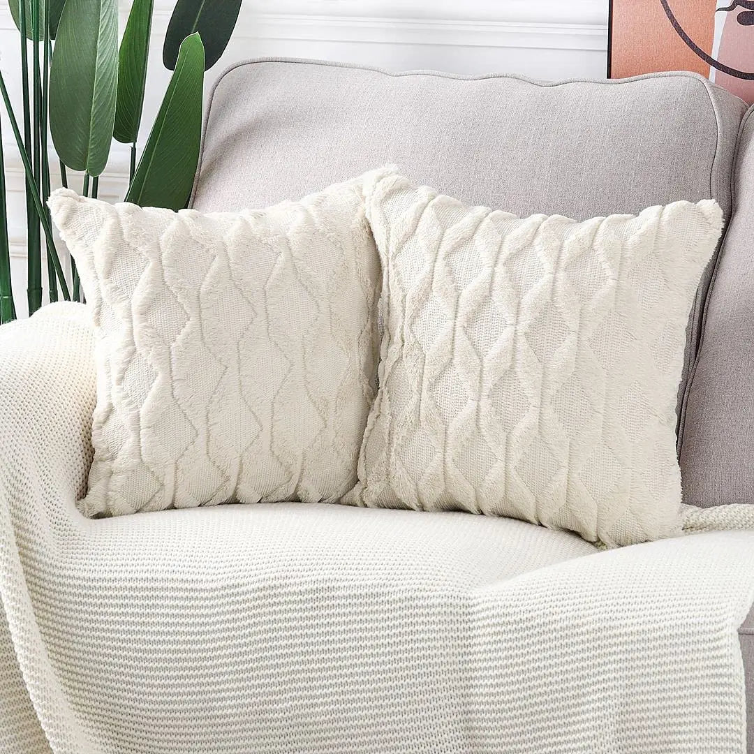 Plush Cushion Cover 45×45cm, Nordic Geometric Decorative Pillowcase, Solid Woven Throw Pillow Cover for Sofa, Living Room, Bedroom, Chair & Home Decor