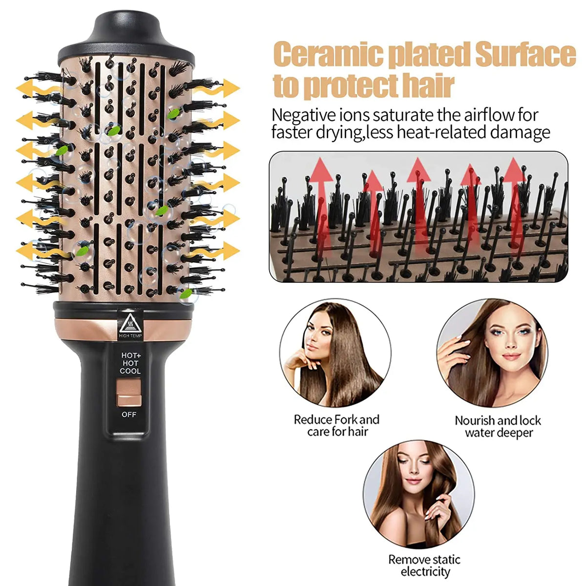 One-Step Hair Dryer And Volumizer Hot Air Brush Professional Hair Straightener & Curler Hot Comb Blow Dryer Hair Styling Tools