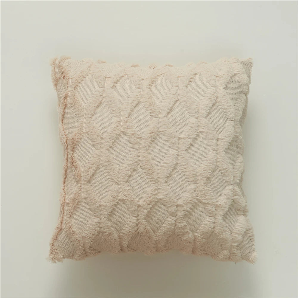 Plush Cushion Cover 45×45cm, Nordic Geometric Decorative Pillowcase, Solid Woven Throw Pillow Cover for Sofa, Living Room, Bedroom, Chair & Home Decor