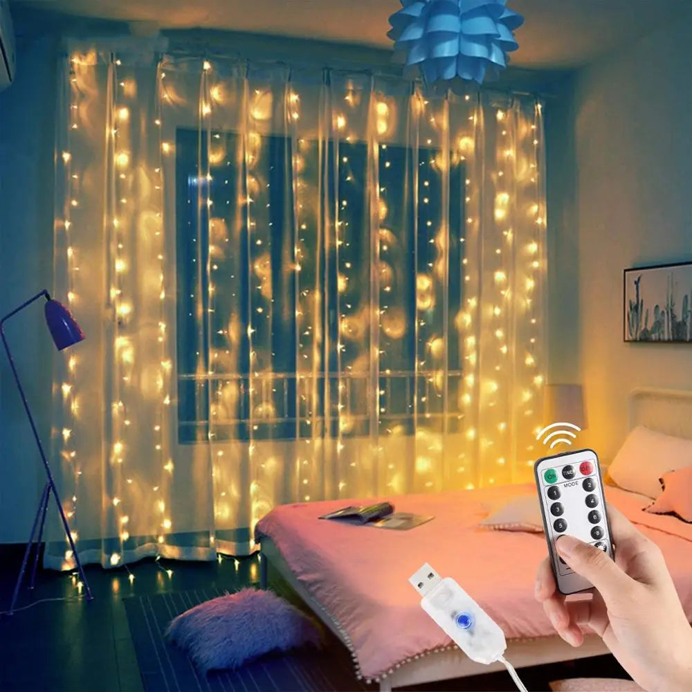 Christmas Curtain Lights 3×1M–3×3M, LED Curtain Garland with Remote Control & Dimmable Lighting, 100–300 LEDs Holiday Fairy Lights for Home, Party & Xmas Decor