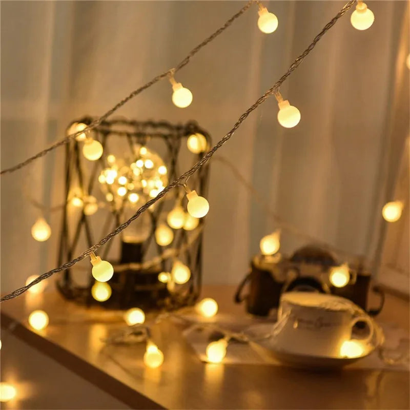 10M Outdoor LED String Lights, Waterproof AA Battery Fairy Garland with Ball Lights, Warm White & White Holiday Lights for Christmas, New Year, Wedding & Party Decor