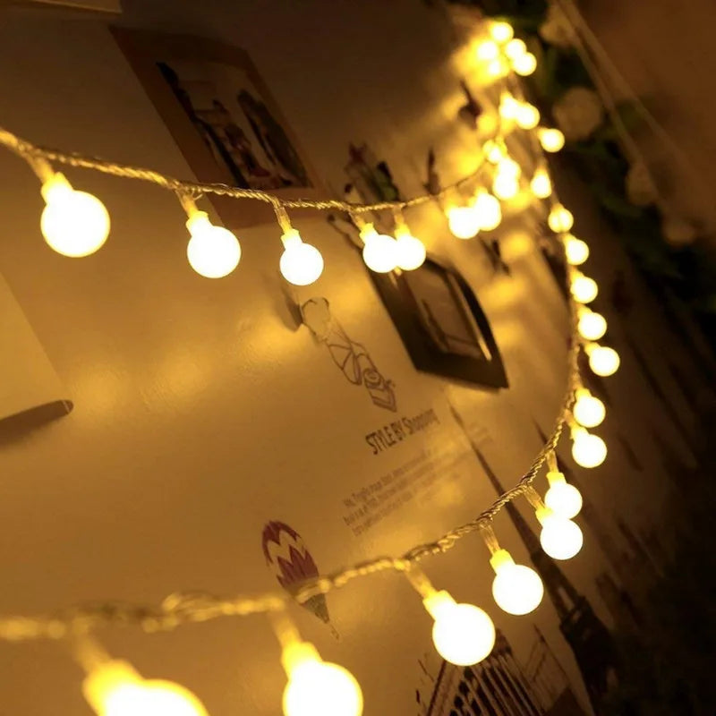 10M Outdoor LED String Lights, Waterproof AA Battery Fairy Garland with Ball Lights, Warm White & White Holiday Lights for Christmas, New Year, Wedding & Party Decor