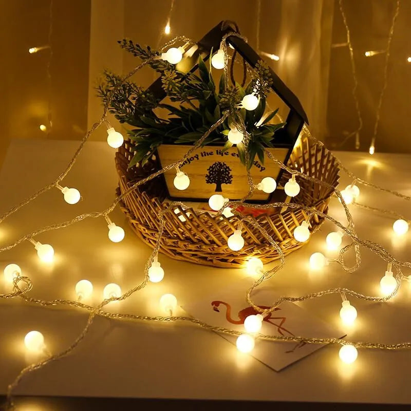 10M Outdoor LED String Lights, Waterproof AA Battery Fairy Garland with Ball Lights, Warm White & White Holiday Lights for Christmas, New Year, Wedding & Party Decor