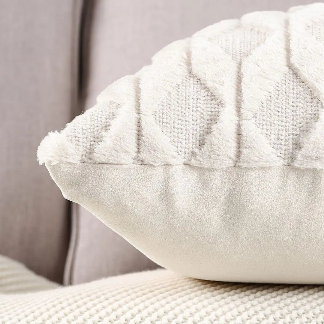 Plush Cushion Cover 45×45cm, Nordic Geometric Decorative Pillowcase, Solid Woven Throw Pillow Cover for Sofa, Living Room, Bedroom, Chair & Home Decor