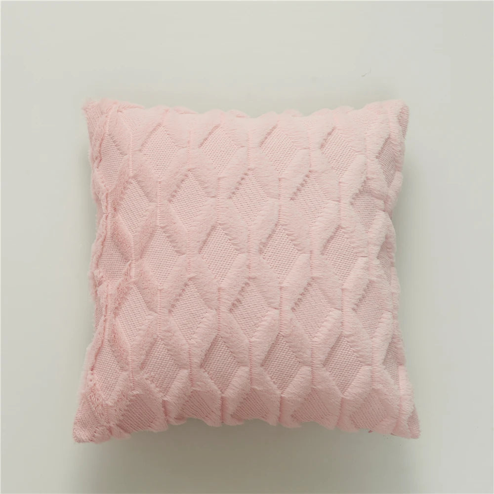 Plush Cushion Cover 45×45cm, Nordic Geometric Decorative Pillowcase, Solid Woven Throw Pillow Cover for Sofa, Living Room, Bedroom, Chair & Home Decor