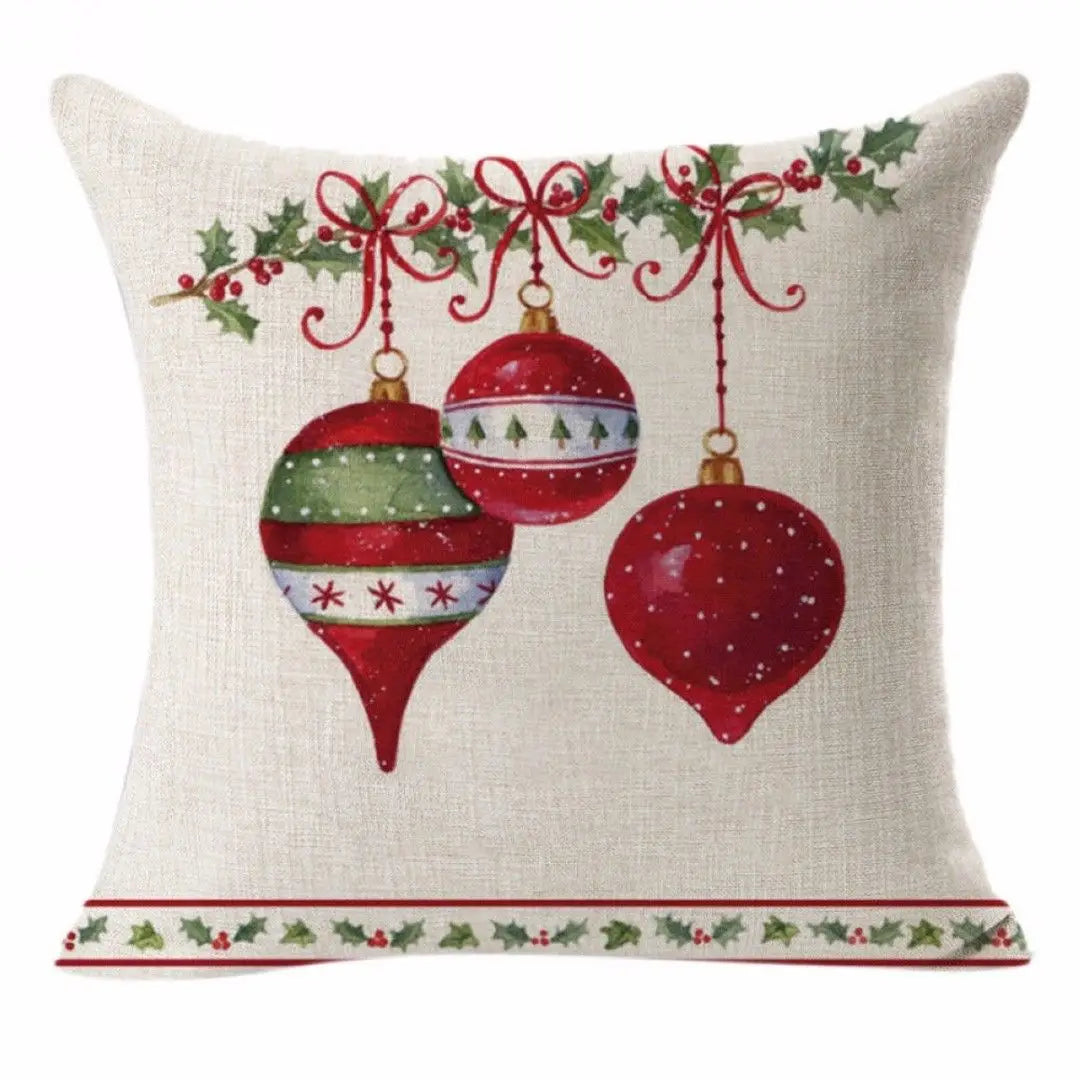 Christmas Elk Santa Cushion Cover 45×45cm, Cartoon Printed Linen Cotton Pillowcase, Festive Holiday Throw Pillow Cover for Sofa, Bed, Chair & Home Decor