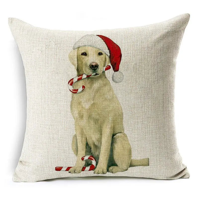 Christmas Elk Santa Cushion Cover 45×45cm, Cartoon Printed Linen Cotton Pillowcase, Festive Holiday Throw Pillow Cover for Sofa, Bed, Chair & Home Decor