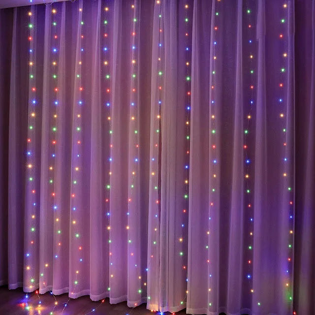 LED Christmas Curtain Lights with Remote, 8 Lighting Modes, Waterproof String Garland for Home, Bedroom, Wedding, Party & New Year Decorations