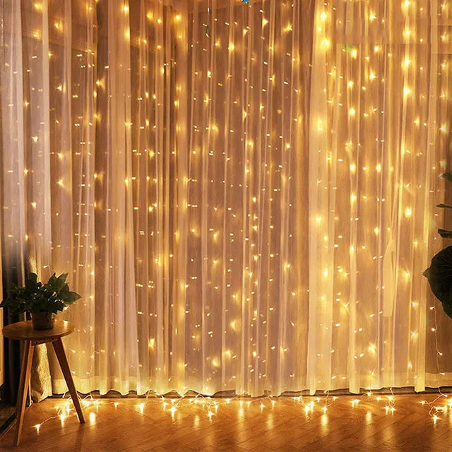 LED Christmas Curtain Lights with Remote, 8 Lighting Modes, Waterproof String Garland for Home, Bedroom, Wedding, Party & New Year Decorations