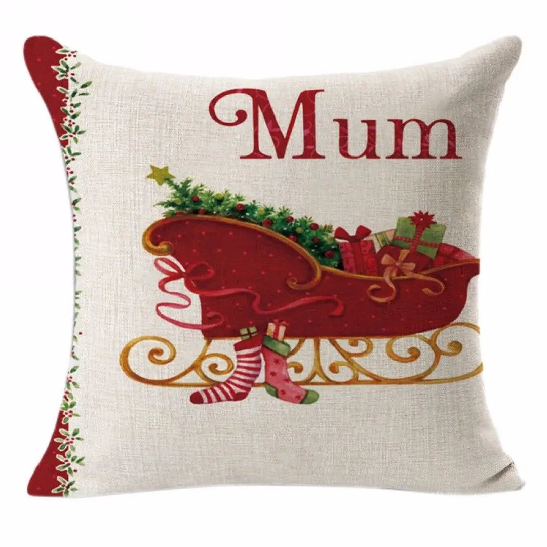 Christmas Elk Santa Cushion Cover 45×45cm, Cartoon Printed Linen Cotton Pillowcase, Festive Holiday Throw Pillow Cover for Sofa, Bed, Chair & Home Decor