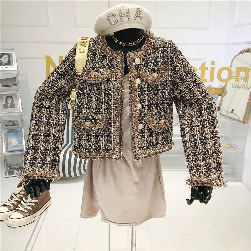High-quality Temperament Ladies Style Tweed Women Short Jacket Women 2026 Autumn Elegant Coat Female Fashion Jacket Woman Top