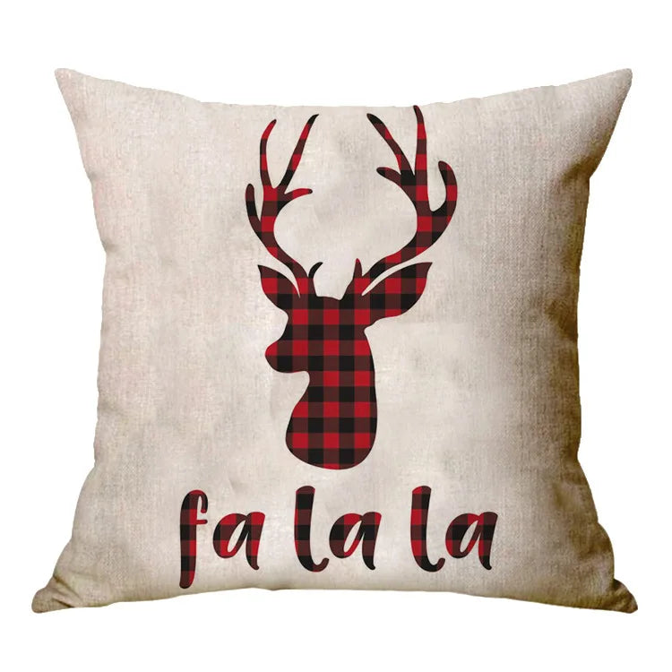 Christmas Elk Santa Cushion Cover 45×45cm, Cartoon Printed Linen Cotton Pillowcase, Festive Holiday Throw Pillow Cover for Sofa, Bed, Chair & Home Decor