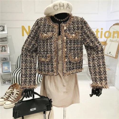 High-quality Temperament Ladies Style Tweed Women Short Jacket Women 2026 Autumn Elegant Coat Female Fashion Jacket Woman Top