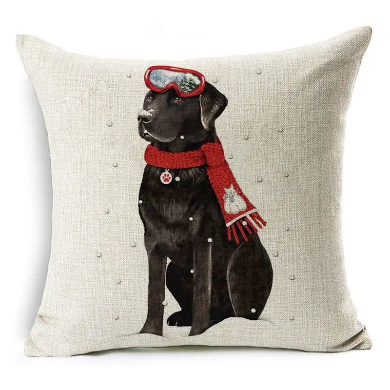 Christmas Elk Santa Cushion Cover 45×45cm, Cartoon Printed Linen Cotton Pillowcase, Festive Holiday Throw Pillow Cover for Sofa, Bed, Chair & Home Decor