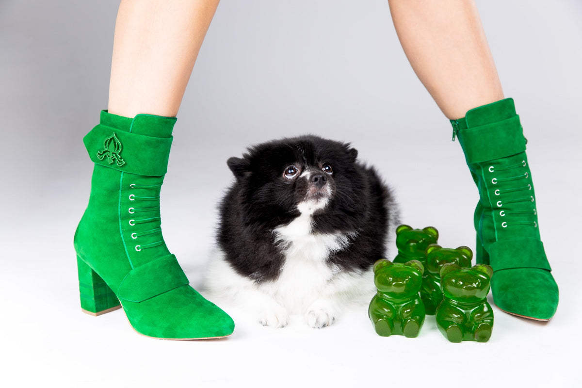 Michaela V Marta Green Suede Knee-High Boots – Women’s Stretch Slip-On Boots with Elastic Side Panels
