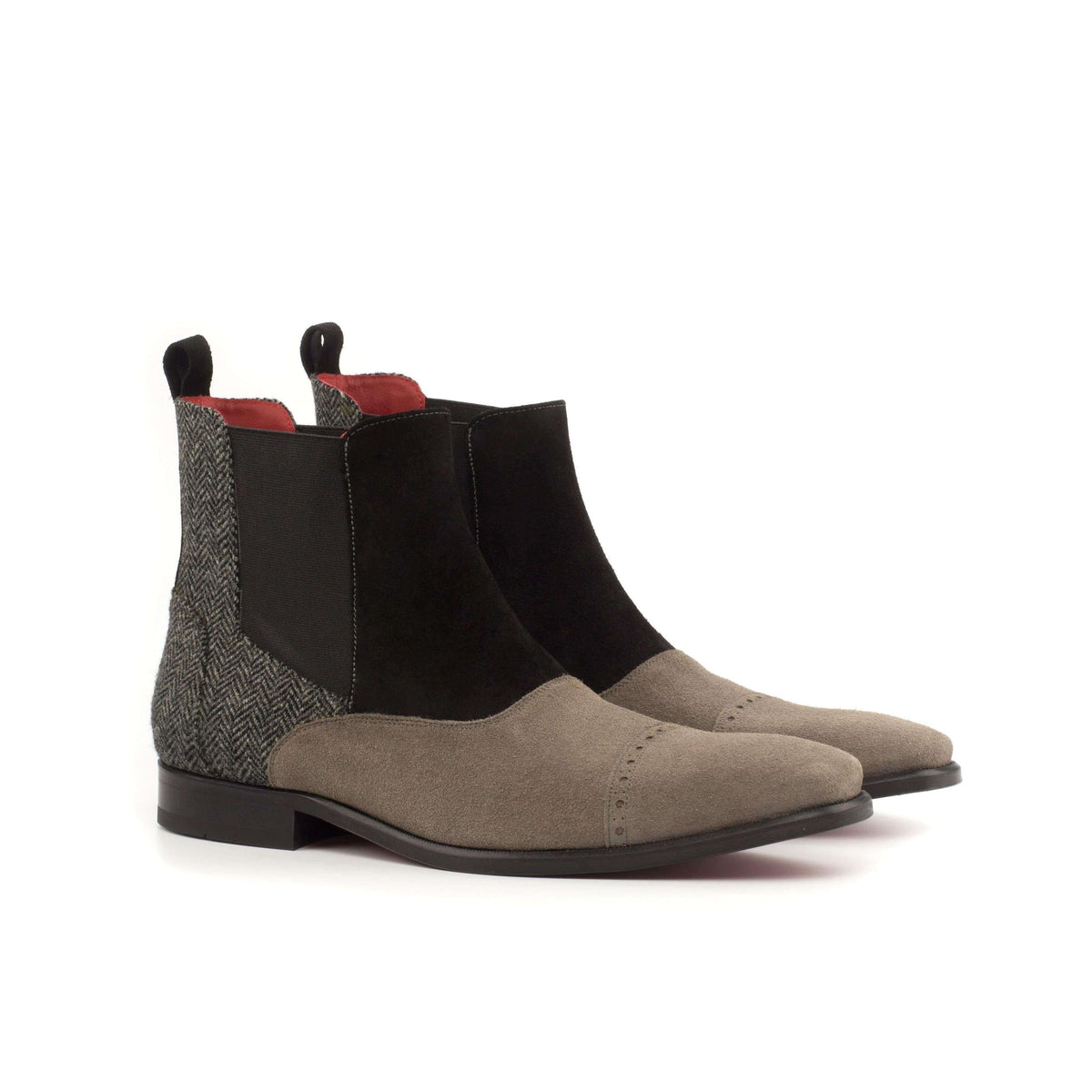 CM20 Chelsea Boots II – Men’s Handmade Herringbone & Suede Chelsea Boots with Red Goodyear Leather Sole