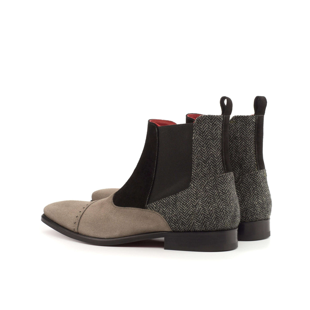 CM20 Chelsea Boots II – Men’s Handmade Herringbone & Suede Chelsea Boots with Red Goodyear Leather Sole