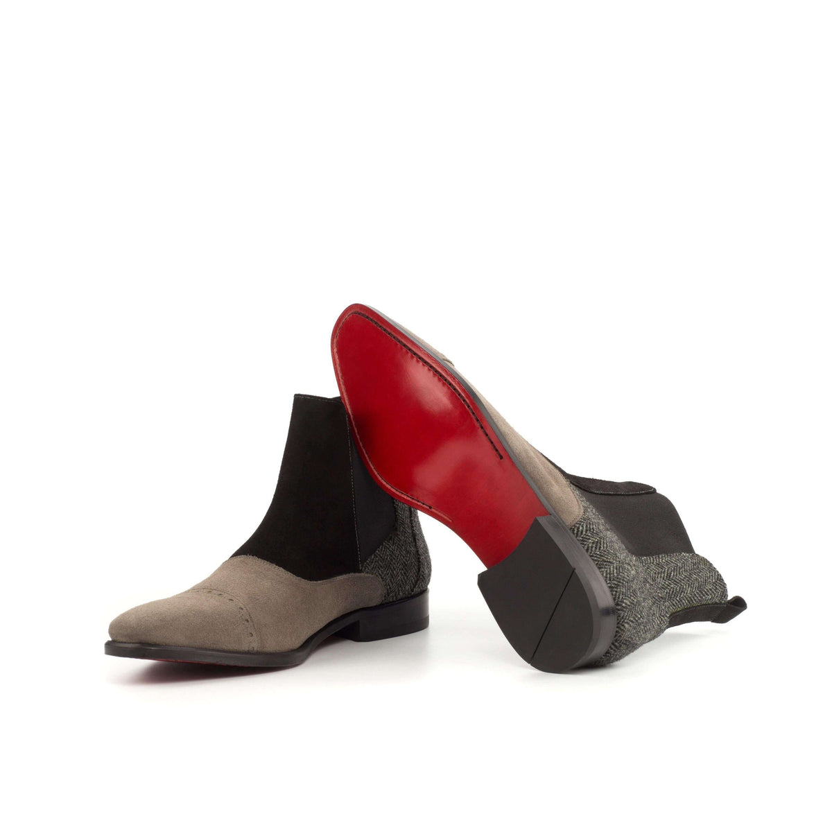 CM20 Chelsea Boots II – Men’s Handmade Herringbone & Suede Chelsea Boots with Red Goodyear Leather Sole